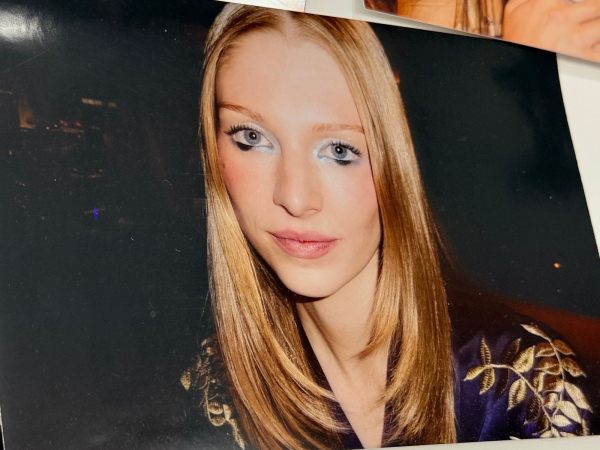A photo of a Hunter Schafer from inside the Euphoria season 3 makeup trailer.